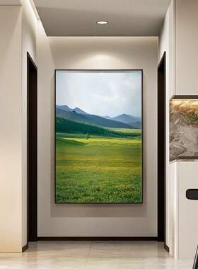 我的阿勒泰级感走廊过道挂画绿色治愈系客厅壁画风景玄饰画
