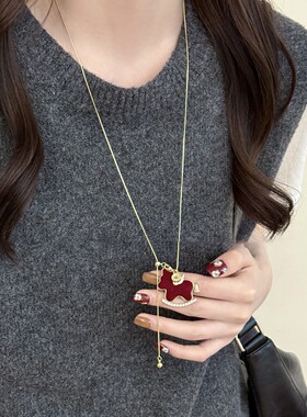 新年红色丝绒小马项链生肖毛衣链