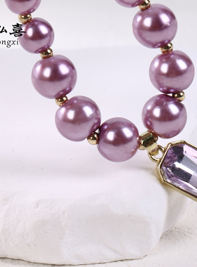 法式紫色珍珠锆石轻奢水晶项链