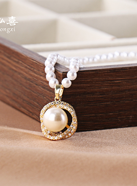 轻奢施家小米珠珍珠项链吊坠