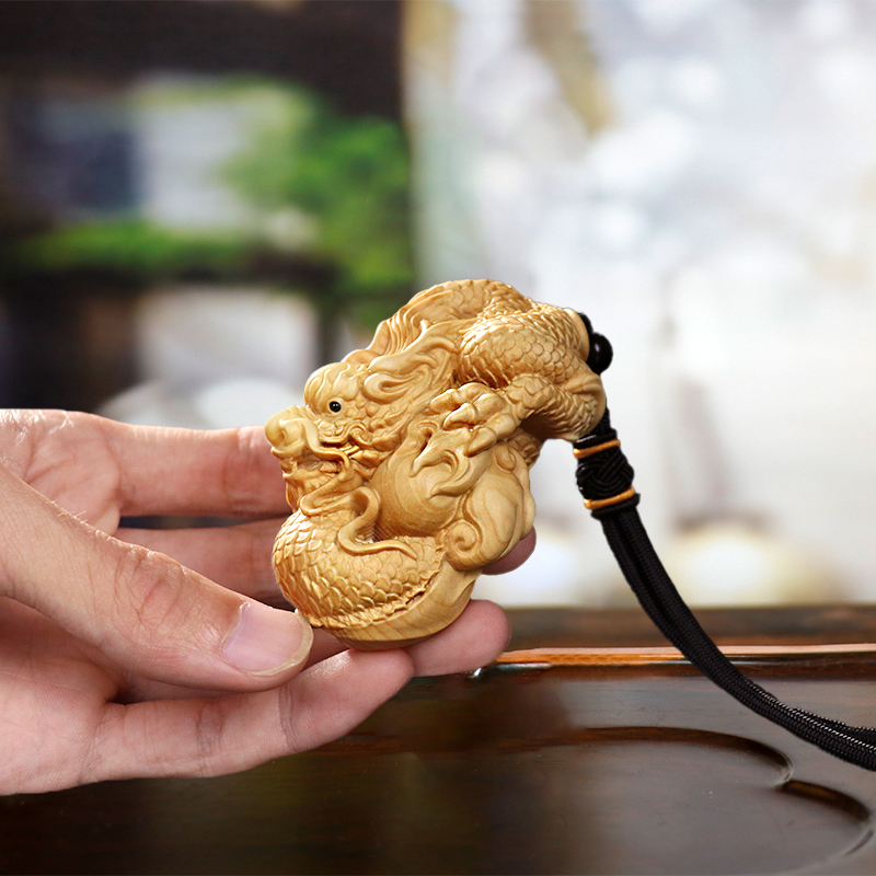 黄杨木雕生肖龙文玩手把件男盘玩实木家居工艺品神龙戏珠挂件 - 图0