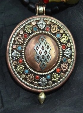 手工藏式十字金刚杵吉祥结嘎乌L盒吊坠螺丝扣民族风