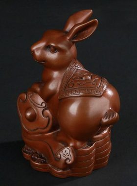 大仕缘紫铜工艺品生肖如意兔子摆件送孩子生日礼品属兔家居兔礼物