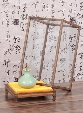 博古架实木玻璃罩子红木雕刻工艺品瓶底座防尘展示盒
