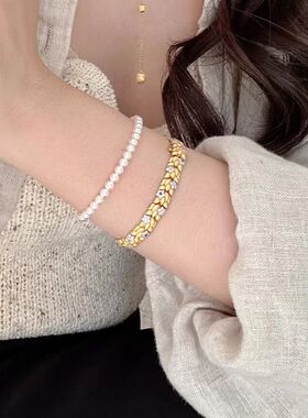 金色麦穗花朵手链2025新款小众设计高级感轻奢中古重工哑光手饰