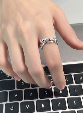 蓝色滴釉五角星开口可调戒指