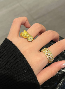 高定老钱风豹子头戒指女小众设计感高级轻奢食指戒时尚个性指环潮