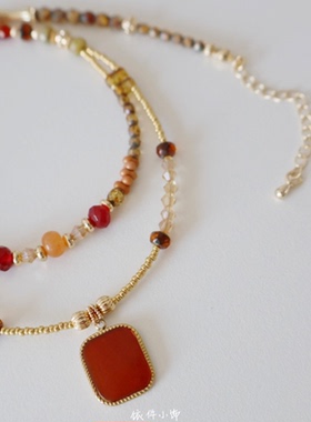「流金韵彩」新中式国风敦煌配色项链女款百搭中国风手工串珠锁骨