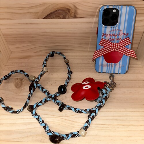 「琥珀海盐」小众设计花朵手工编织斜挎手机链高颜值挂绳手机挂件 - 图0