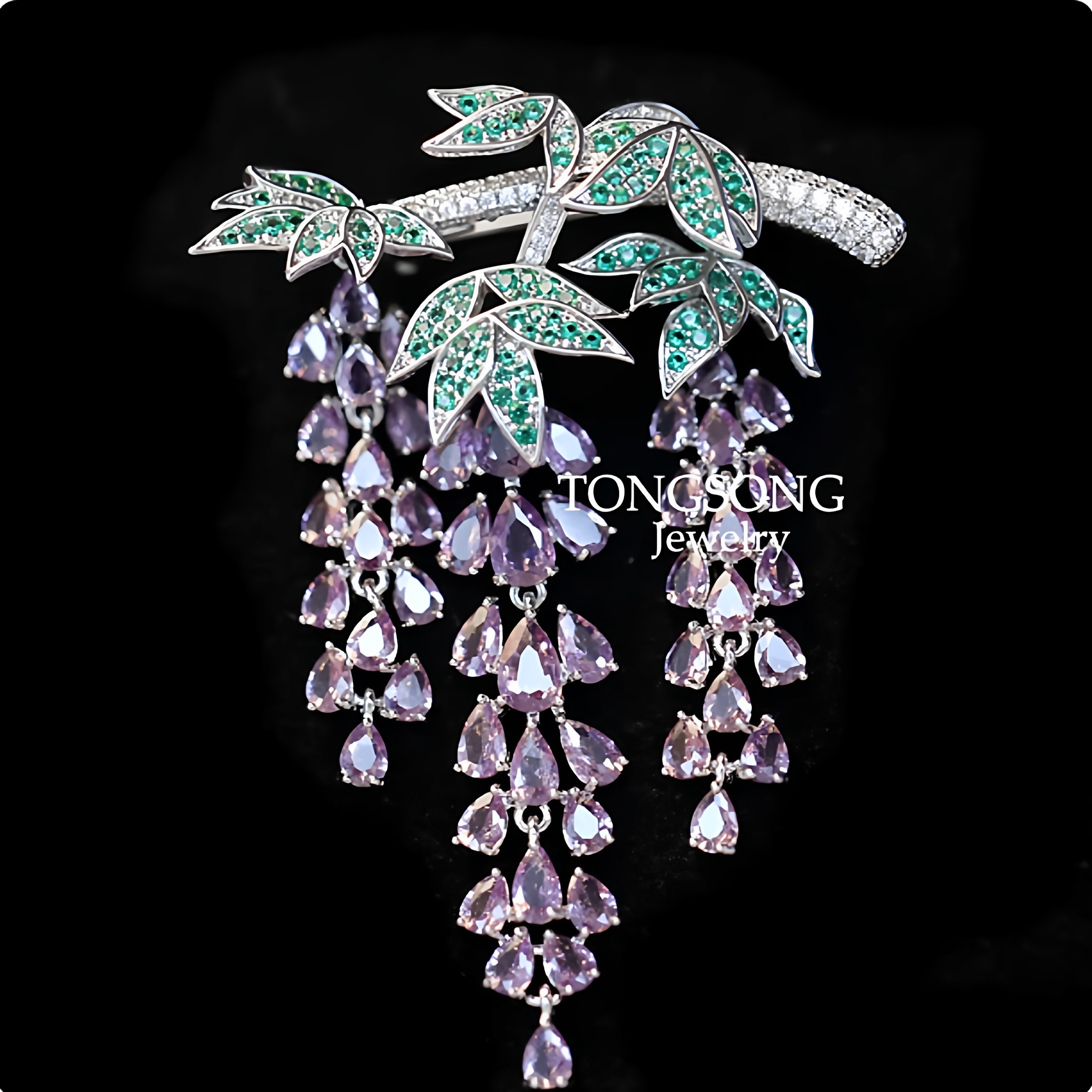 【紫晶藤梦】紫藤花胸针灵动流苏微镶女紫锆石优雅配饰胸花别针,淘宝优惠券,粉丝福利购,淘宝优惠卷