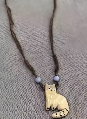 复古可爱猫咪毛绒吊坠编织项链