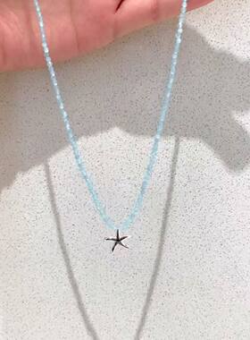 冷淡风蓝色海星串珠项链小众设计精致风百搭小米珠锁骨链饰品简约
