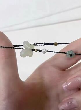 超级有钱花！珍珠花朵手链手工编织红黑绳小众设计本命年手绳男女