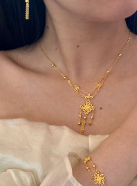 新中式金色中国结项链高级感轻奢小众气质锁骨链百搭简约颈链吊坠