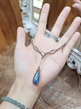 海洋眼泪蓝色水滴编织项链小众设计轻奢海边度假风优雅锁骨链女