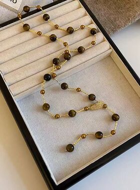 复古美拉德虎眼色串珠长款毛衣链轻奢高级大气高档秋冬配饰项链女