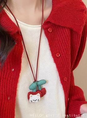 韩国卡通毛绒小狗小熊项链凹造型可爱秋冬卫衣配饰个性长款毛衣链