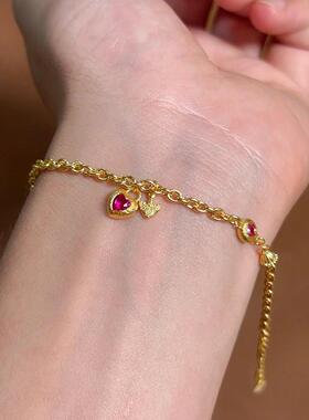 2025新款vintage金色方糖手链爱心手饰双股麻花手镯精致中古气质