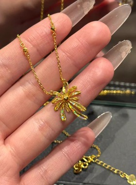 秋冬复古百搭金色烟花吊坠锁骨链