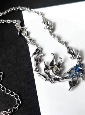 【深海之息】冷淡风渐变蓝色鱼儿项链女小众独特设计感重工锁骨链