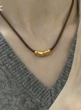 新中式金色锤纹弯管编绳锁骨链