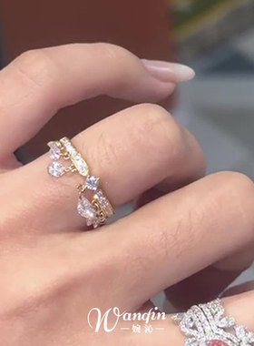 「悬河星坠」爆闪水滴流苏排钻戒指韩系千金感小众时尚超仙食指戒