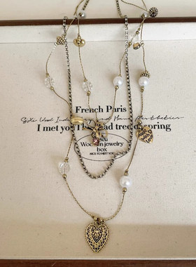 古着vintage爱心项链配饰女新款2026爆款锁骨链复古多层叠戴颈链