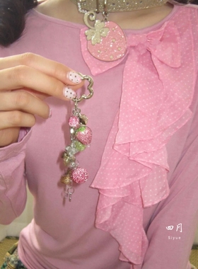 闪钻草莓手链自制花仙子手机链ins少女心爱心手工制作ccd相机挂件