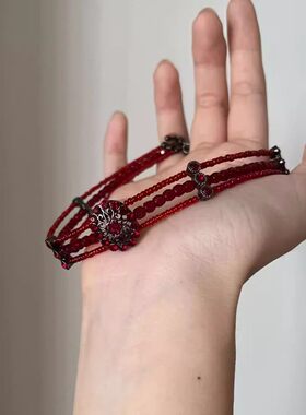 「赤珠夜宴」新中式红色串珠暗黑项链万圣节氛围感独特显白choker