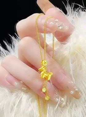 新中式马上有钱小马驹吊坠女古法质感精致2025本命年金色锁骨项链
