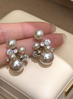 复古爆闪满天星珍珠耳钉高级感