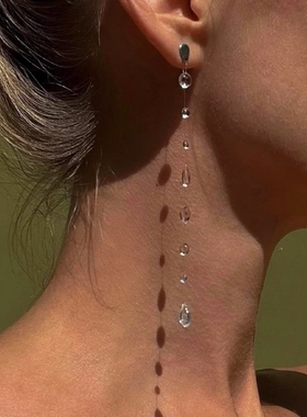 悬浮露珠清冷串珠流苏耳环小众设计耳钉高级感轻奢独特长款耳饰女