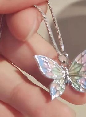 彩色蝴蝶项链女元气小众设计