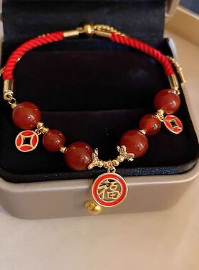 红绳编织细手绳女手链轻奢高级感精致手饰2026新款红色猫咪手链