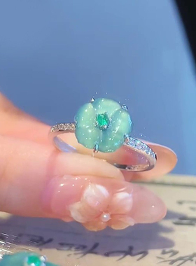 新中式蓝色花朵戒指古典优雅轻奢时尚清冷感设计清新显白食指戒女