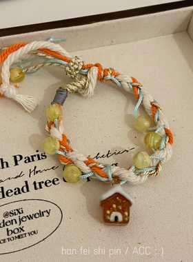 圣诞节姜饼人编织绳手链女生秋冬可爱创意复古百搭设计圣诞树手饰