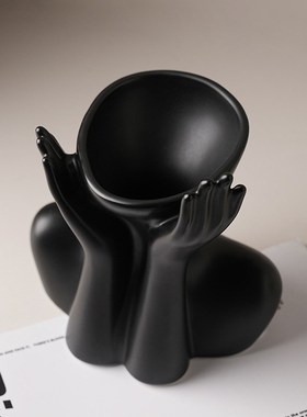 陶瓷瓶客厅插级感设计黑色现代样板间极简艺术软装饰品