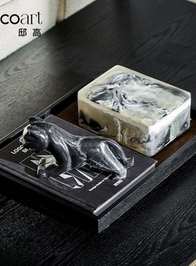 新中式盒子中古风进口水云石装饰盒高级感收纳首饰盒摆件软装搭配