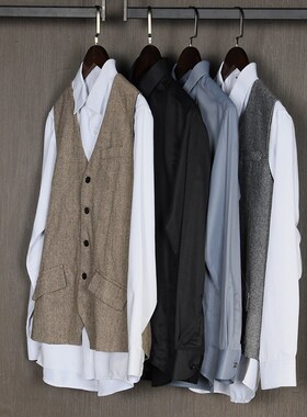 样板房衣帽间衣服男士绅士商务衣柜黑白衬衫领马甲集衣柜软装饰品