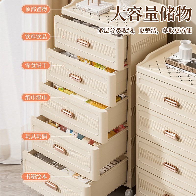 免安装抽屉式收纳柜家用多层零食储物柜卧室加厚床头柜夹缝置物柜 - 图1