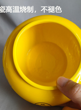 黄色聚宝盆陶瓷罐子无盖带盖都有,招财进宝铜钱元宝图可绑绳摆件