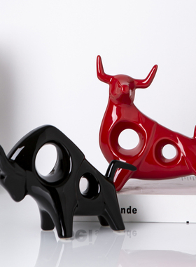 创意陶瓷牛摆件办公室桌面书柜摆设客厅酒柜玄关柜工艺装饰品软装