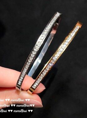 波光粼粼方糖宝石排列手镯 满天星镀18K金 璀璨闪闪锆石手镯 叠戴
