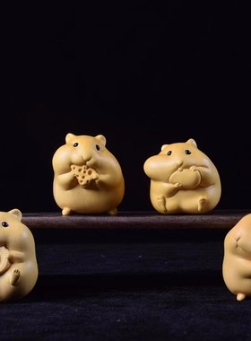 黄杨木雕刻手把件贪吃仓鼠四兄弟木质工艺品送礼品爱小动物