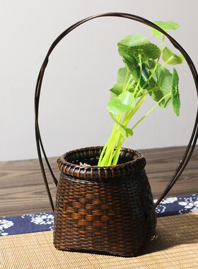 冰竹 手工竹工艺竹编篮篮子复古器竹制品竹编圆器插