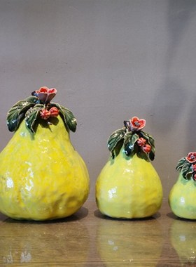 柚子陶瓷客厅家居书房装饰品供奉仿真水果手工艺礼品石湾公仔