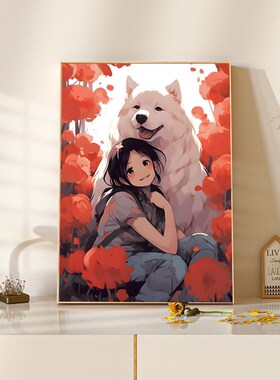 萨摩耶爱狗狗饰画沙发背景墙画创意动物挂画儿童玄关房画