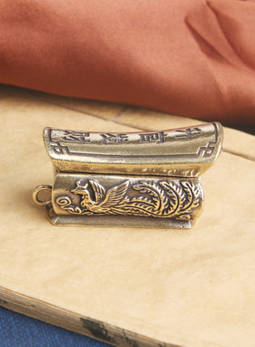 典藏国风艺术黄铜摆件复古法手工匠作开盖龙凤棺材汽车把件文官玩