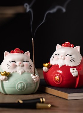招财陶瓷猫创意爱猫咪吉祥物家居办公桌面装饰工艺品礼品