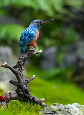 仿真小鸟盆景饰品微景观动物假山流水鱼池布景树脂装饰